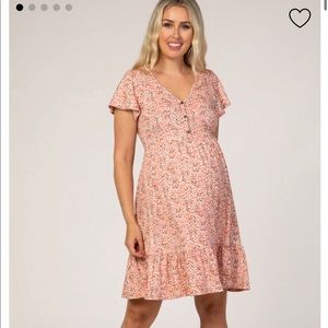 Pink Floral Ruffle Accent Maternity Dress